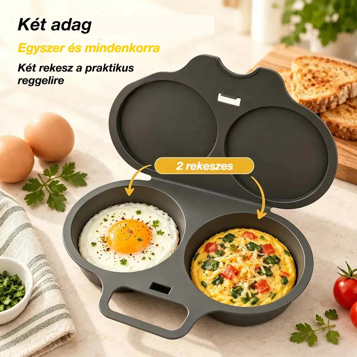 🎁2 darab 8200 Ft💥Mikrohullámú tojásfőző: dupla üregű, tapadásmentes és könnyen tisztítható.🏠