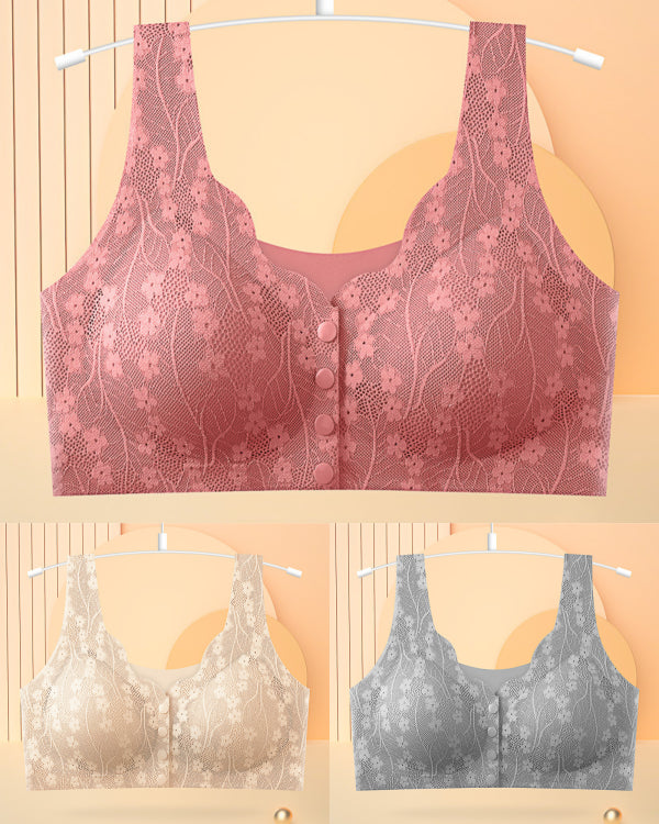 😍[Balenie po 3ks] [40-100KG] Dámska čipkovaná podprsenka s bezdrôtovým otváraním vpredu