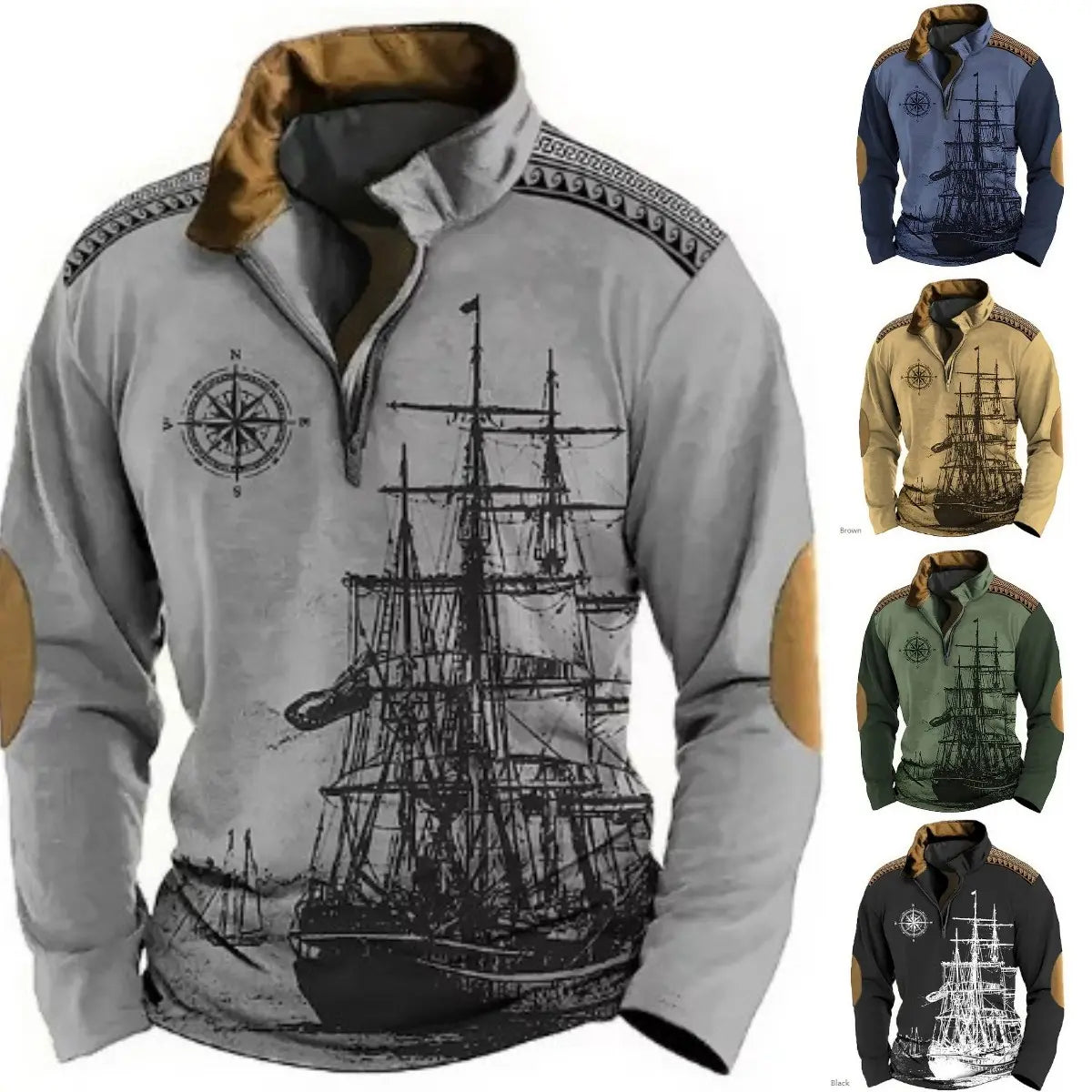 🌟【S-5XL】Nová módní pánská mikina s dlouhým rukávem a potiskem v národním stylu, poloviční zip