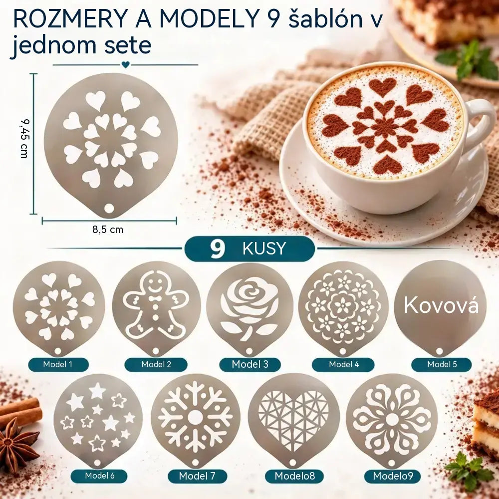 ✨9 položek za 560 Kč☕ Nerezová oceľová forma na kávové latte art