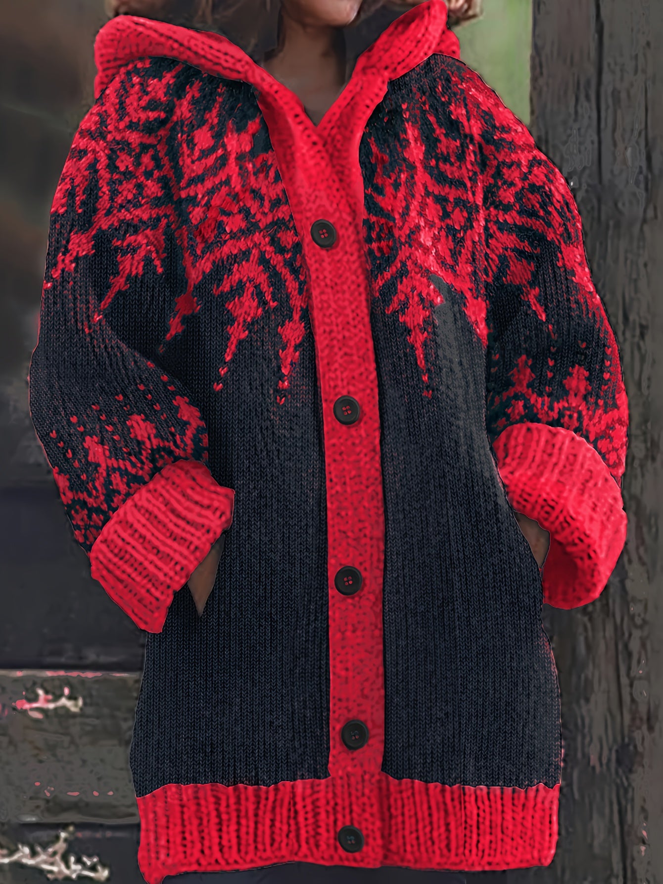 ⛄【S~5XL】Elegantní retro bunda s kapucí a barevnými bloky ve stylu sněhových vloček