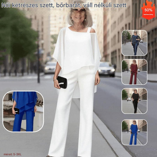 ⏳Korlátozott idejű ajánlat⏰【50-120KG】👚👖Női kétrészes szett, bőrbarát anyagból, váll nélküli kialakítással✅【Felső + nadrág】