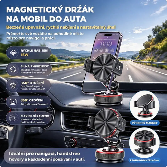 📱 Sleva 50 %! Držák telefonu do auta s přísavkou a magnetickou silou 20 N, teleskopickým ramenem a otočením o 360°. Stabilní a skládací! ✨🚗