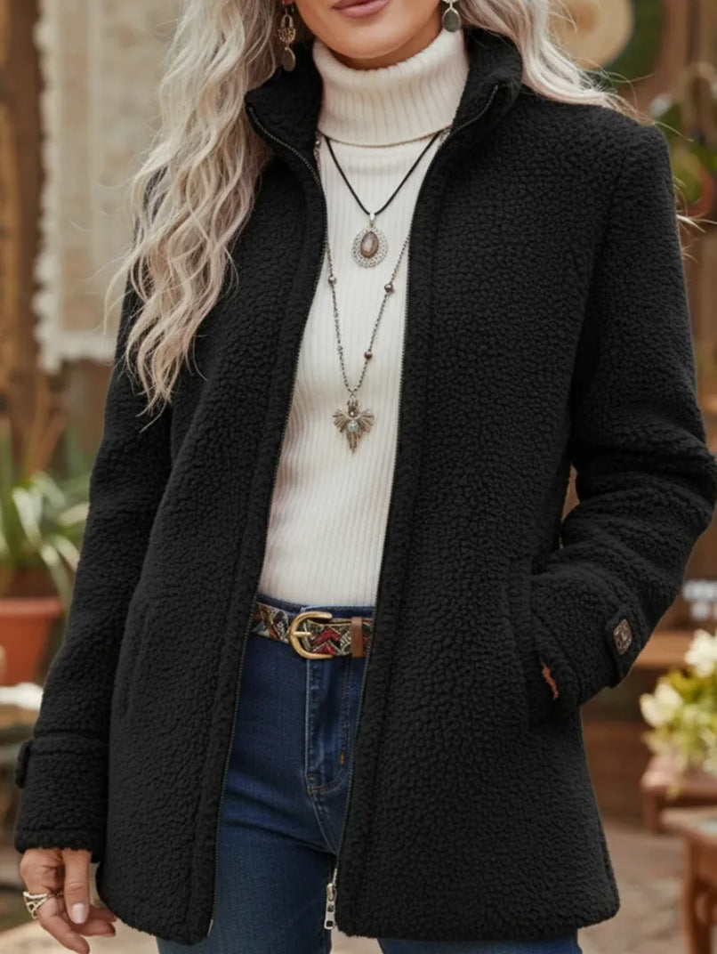 🛒 Dámska ležérna bunda na zips z jahňacej vlny