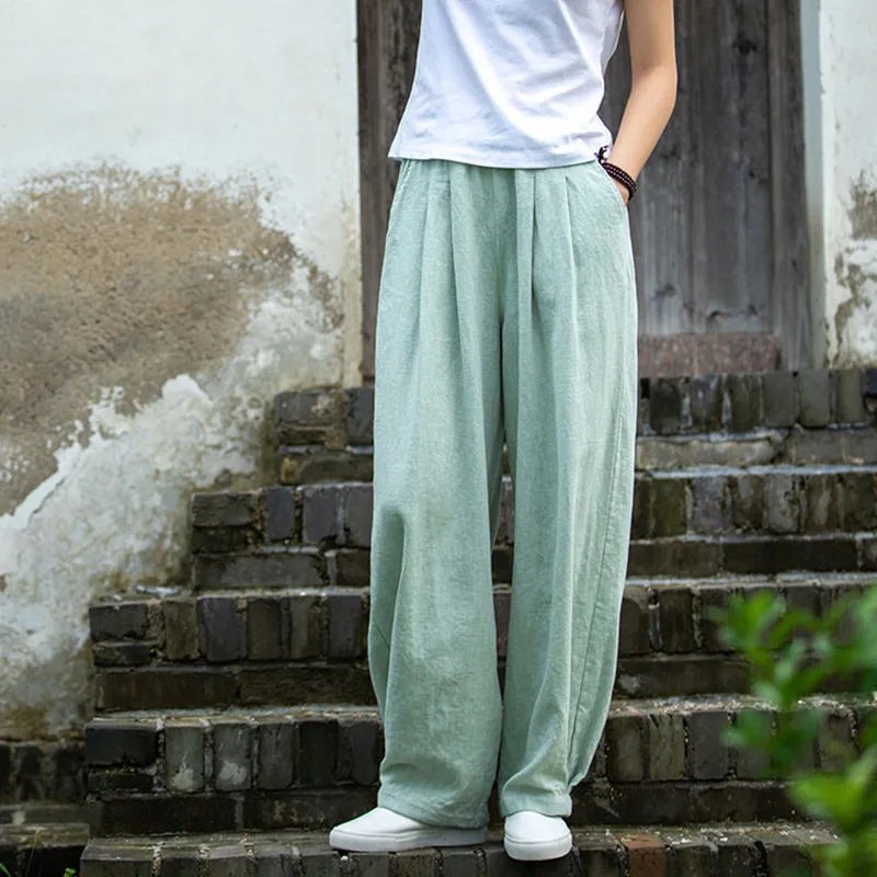 🔥【M-4XL】2026 Nové dámské kalhoty s širokými nohavicemi volného střihu po kotníky z bavlny a lnu💨