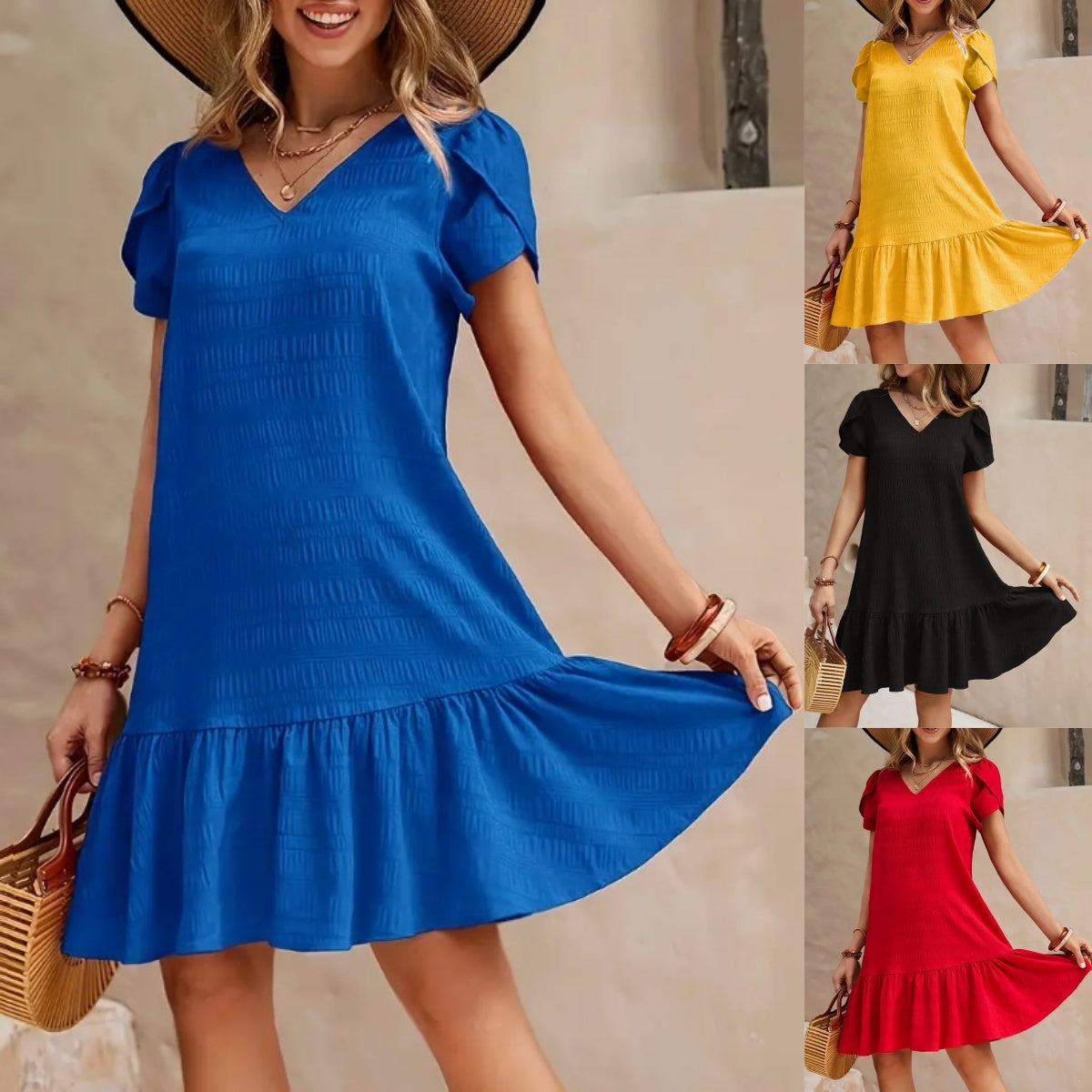 💃  S–5XL,  Női egyszínű, bő szabású ruha, plus size lezser rövid ujjú ruha,