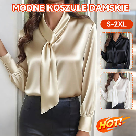 🔥【S-2XL】Jednolity kolor, stylowy design, koszula z długim rękawem i wstążką