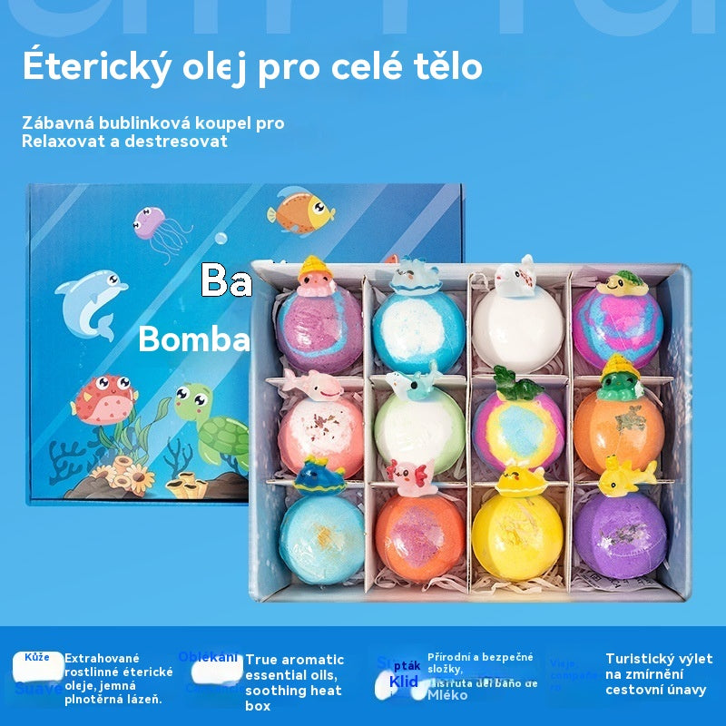 【12 kusů 860 Kč】Sada 12 kuliček koupelové soli ve tvaru mořských živočichů (60 g každá) pro děti.