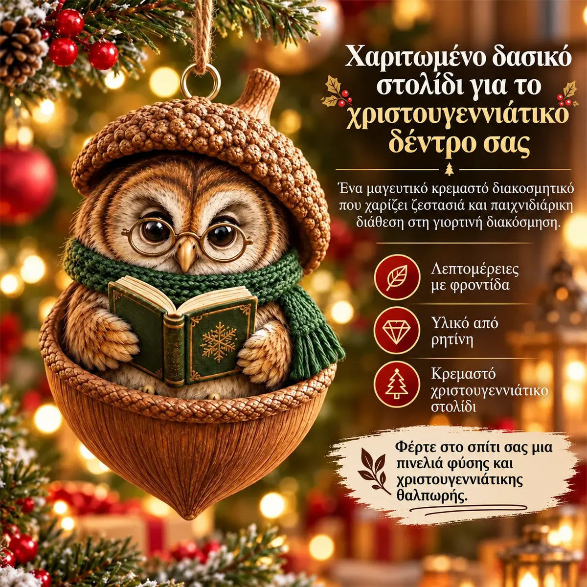 🎉【Αγοράστε 6 και πάρτε 6 δωρεάν】🤩 🎁Ολοκαίνουργιο 2D ακρυλικό χριστουγεννιάτικο σχέδιο: Σχέδιο ζώων σε σχήμα κουκουναριού
