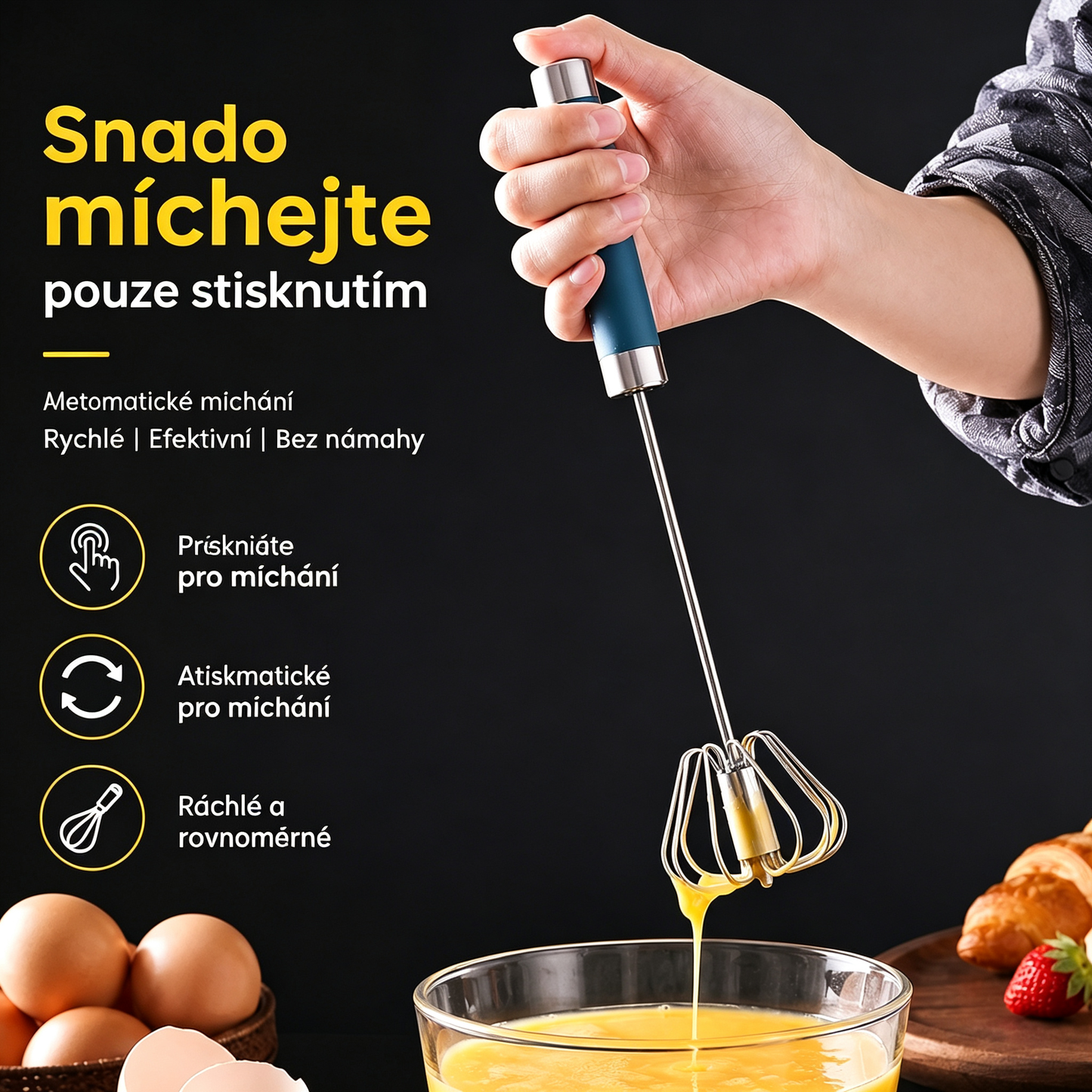 530 Kč【2dílná sada】Poloautomatický šlehač vajec z nerezové oceli