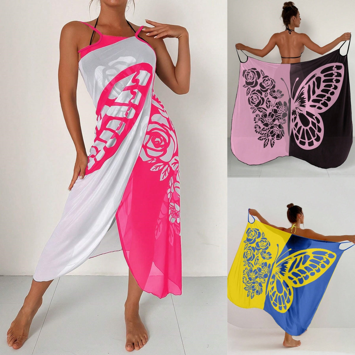 S-XL 🦋🦋 Šatový plážový opalovací krém s potiskem motýlů