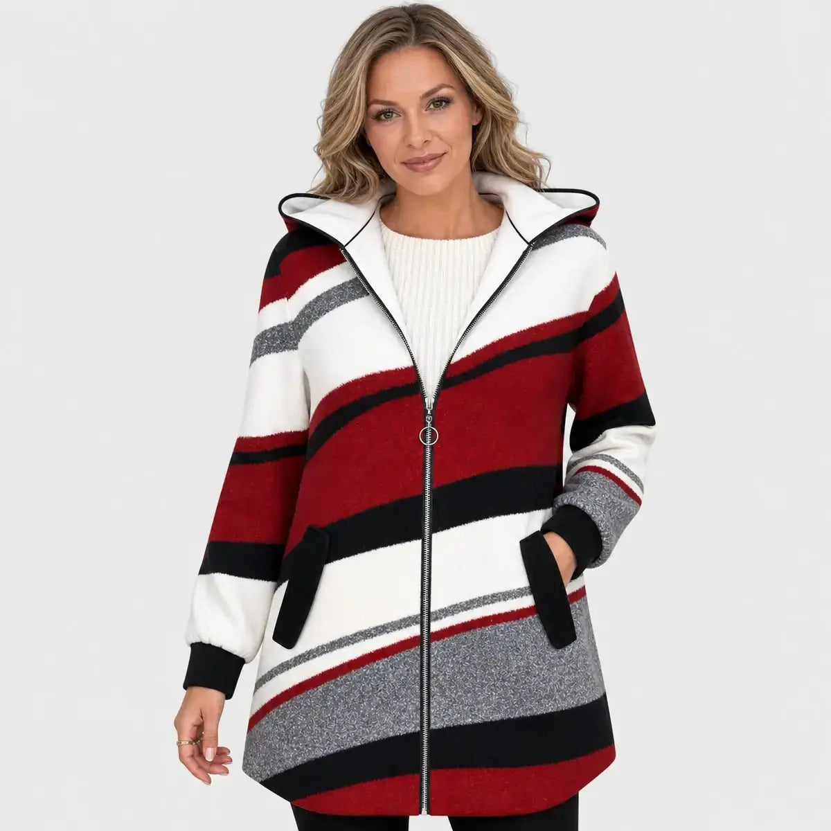 💕49% DE DESCUENTO - Nueva chaqueta holgada con capucha y rayas para mujer (tallas S-3XL)