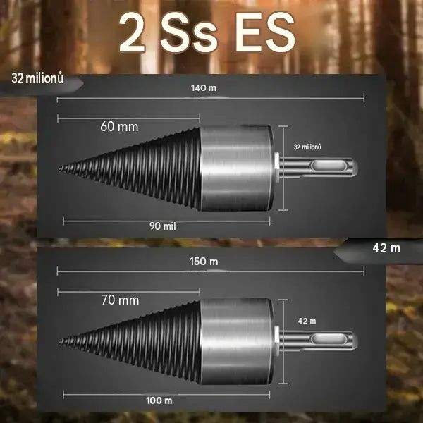 🔥1 sada za 620 Kč【32mm vrtací kužel na štípání dřeva + 3 typy upínacích nástavců】 ⚙️ Vrtací kužel z vyztužené oceli pro elektrické štípačky – vysoký výkon a práce bez námahy.