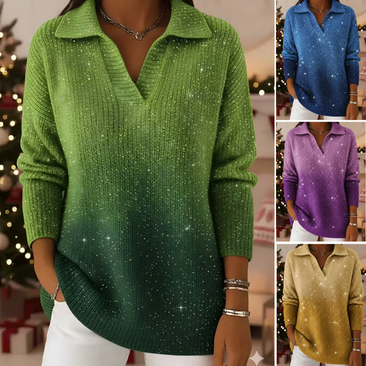 🔥🔥【S-5XL】Pletený svetr s límcem a gradientním vzorem Dreamy Starly Sky